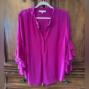 Chaus Magenta Ruffle-Sleeve Tunic Blouse
